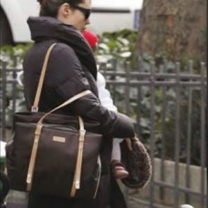 Storksak “Gigi” bag in chocolate with leather straps in cream